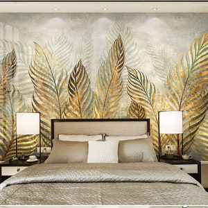 Modern Art Gold Leaf  Wallpaper Floral Wall Mural Modern Home Decor For Living Room Bedroom Entryway Cafe (FL88)