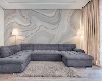 Marble Style Wallpaper Wall Mural, Natural Stone Wallpaper With Dazzling Silver Glitter, Peel and Stick Wallpaper for Bedroom, Living Room
