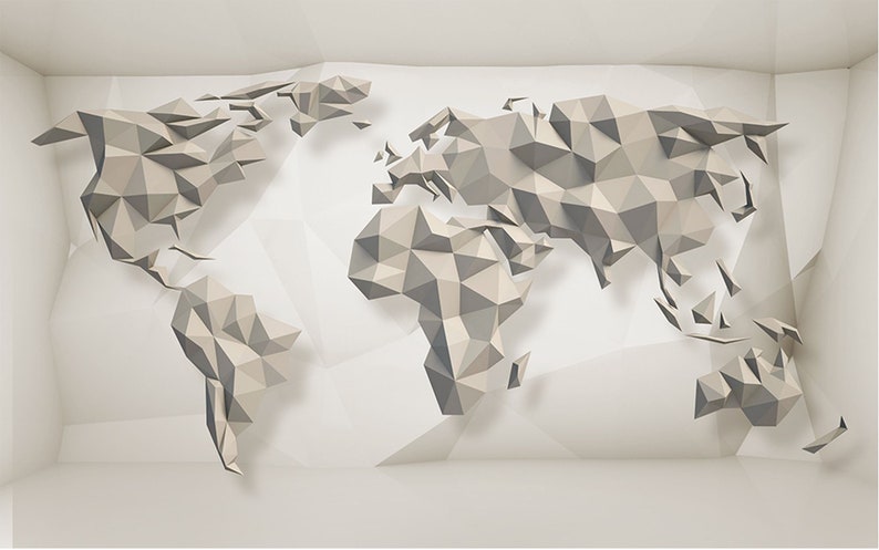 3D Embossed World Map Gometric Wall Mural Home Decor For Living Room Bedroom Entryway Cafe WM58