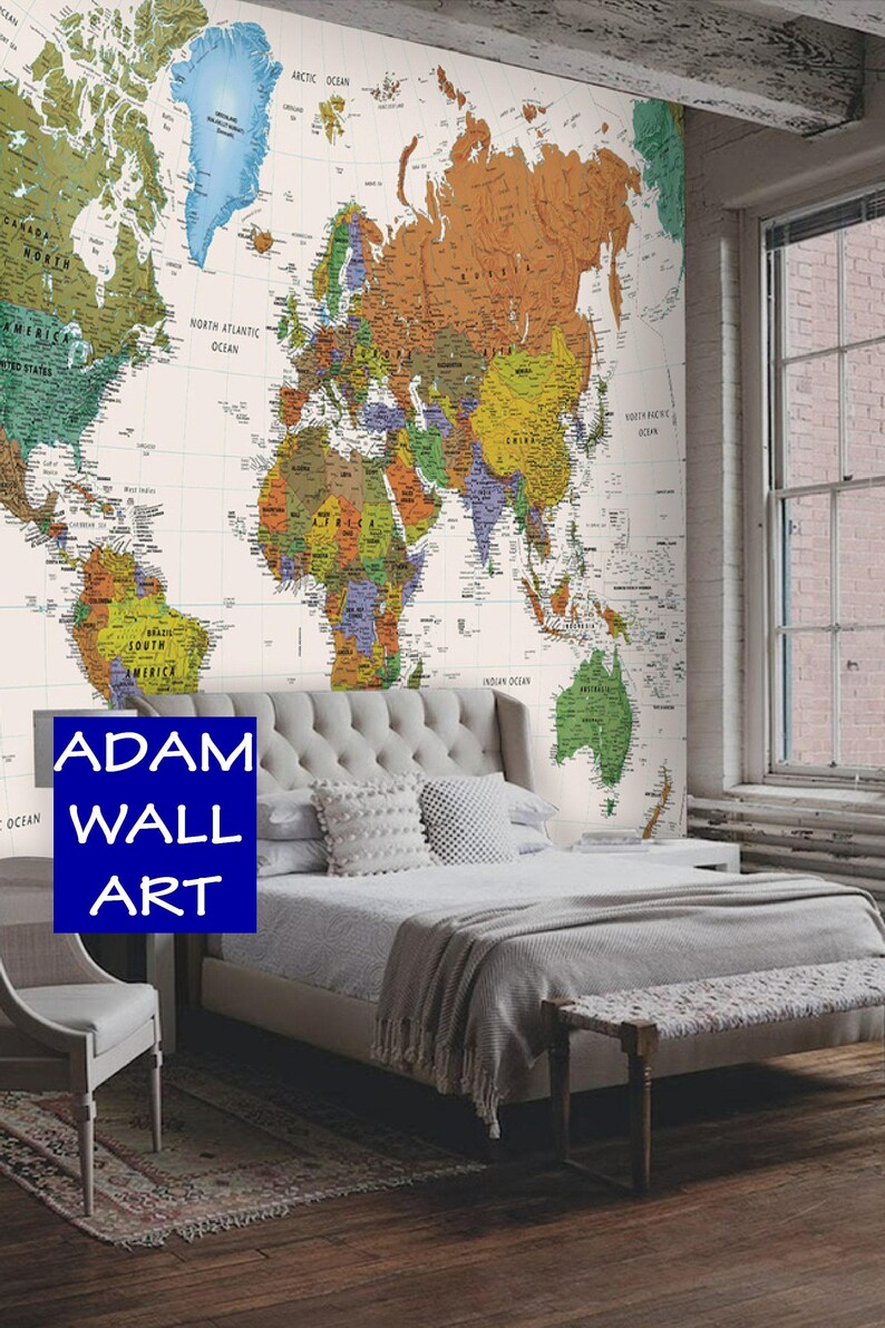 World Map Wallpaper Modern Wall Mural Home Decor for Living Room ...