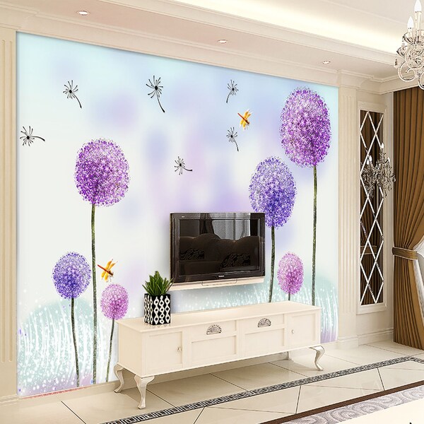 Purple Flowers Wallpaper Floral Wall Mural for Living Room and Bedroom (FL92)