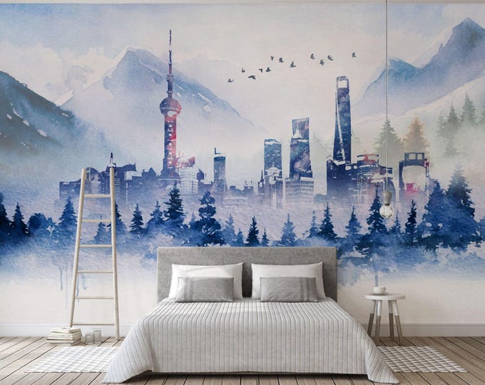 City Wallpaper Modern Wall Mural   for Livingroom, Cafe, Entryway and Bedroom (CW9)