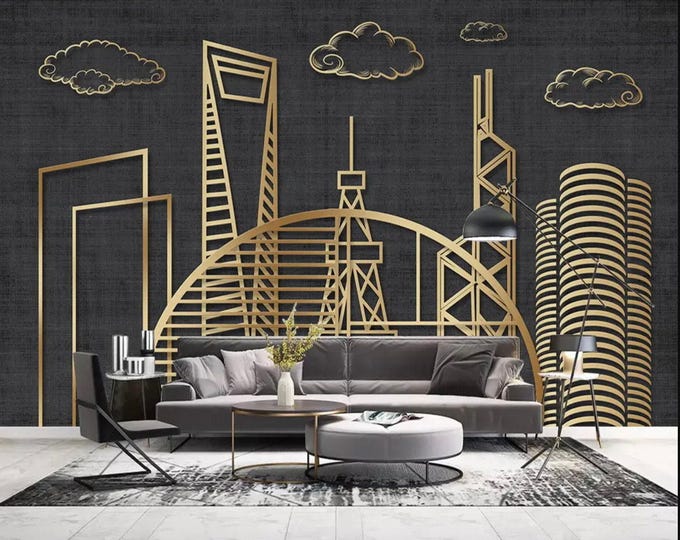Abstract City Wallpaper Modern Wall Mural for Livingroom, Cafe, Entryway and Bedroom