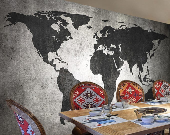 World Map Wallpaper Modern Wall Mural Home Decor For Living Room Bedroom Entryway Cafe (WM5)