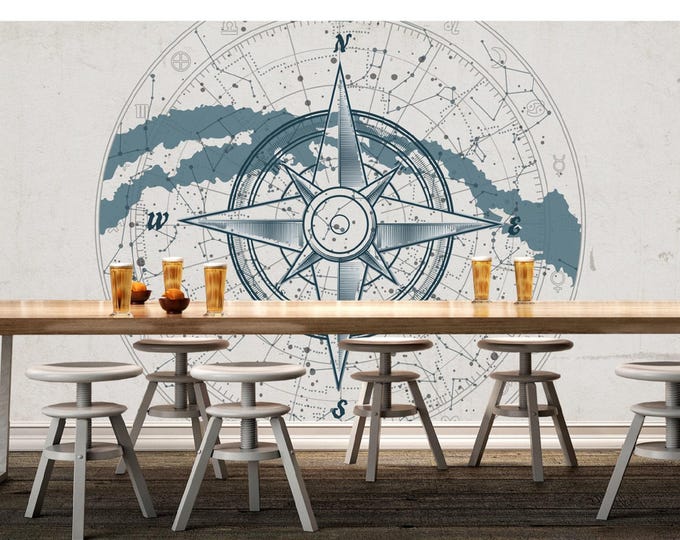 Compass Wallpaper Wall Mural Modern Home Decor For Living Room Bedroom Entryway Cafe (WM45)