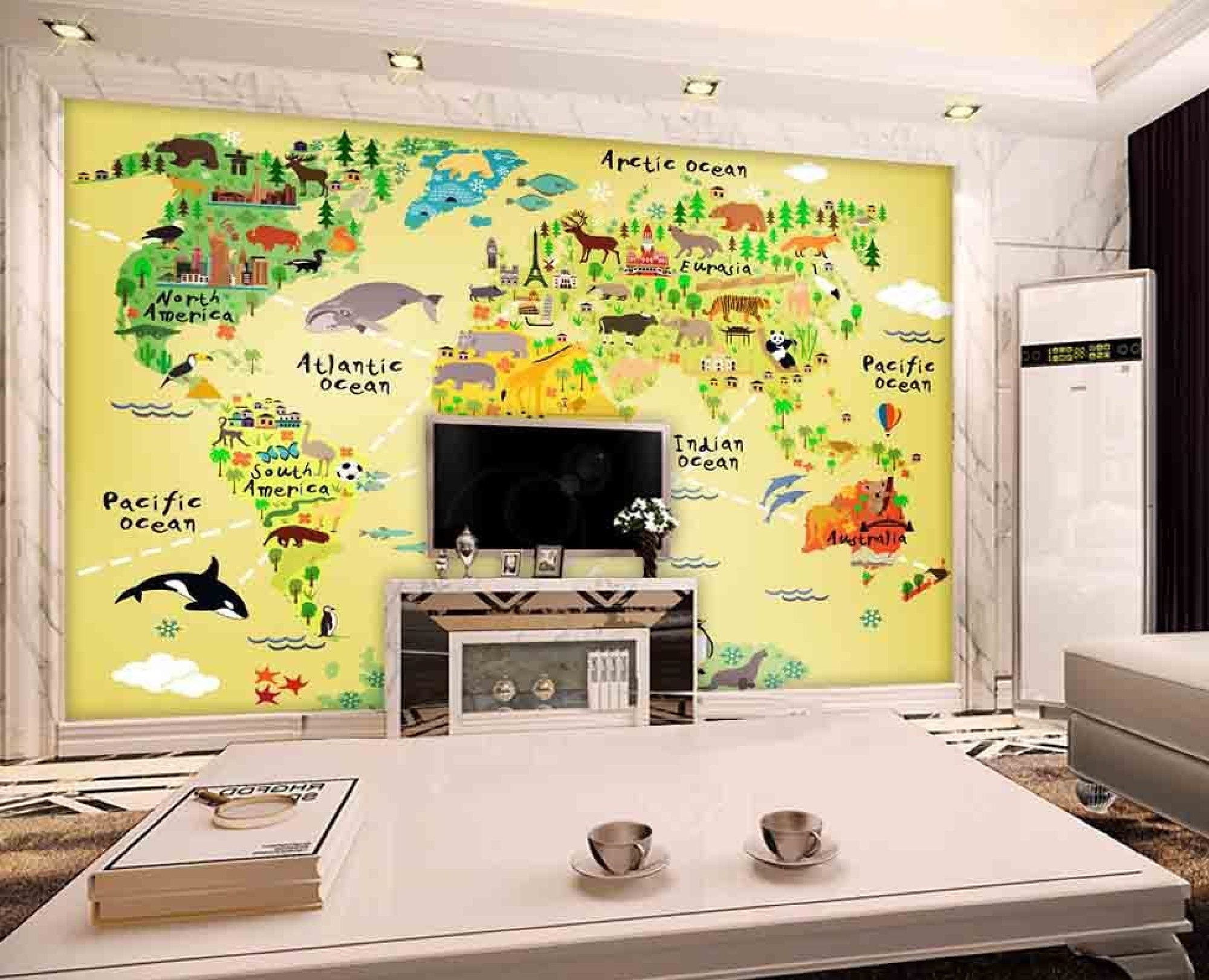World Map Nursery Wallpaper Child Room Wall Mural Modern Home Decoration (CR84)
