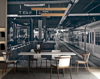 Train Station City Wallpaper Modern Wall Mural   for Livingroom, Cafe, Entryway and Bedroom  (CW22)