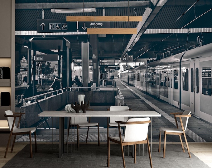 Train Station City Wallpaper Modern Wall Mural   for Livingroom, Cafe, Entryway and Bedroom  (CW22)