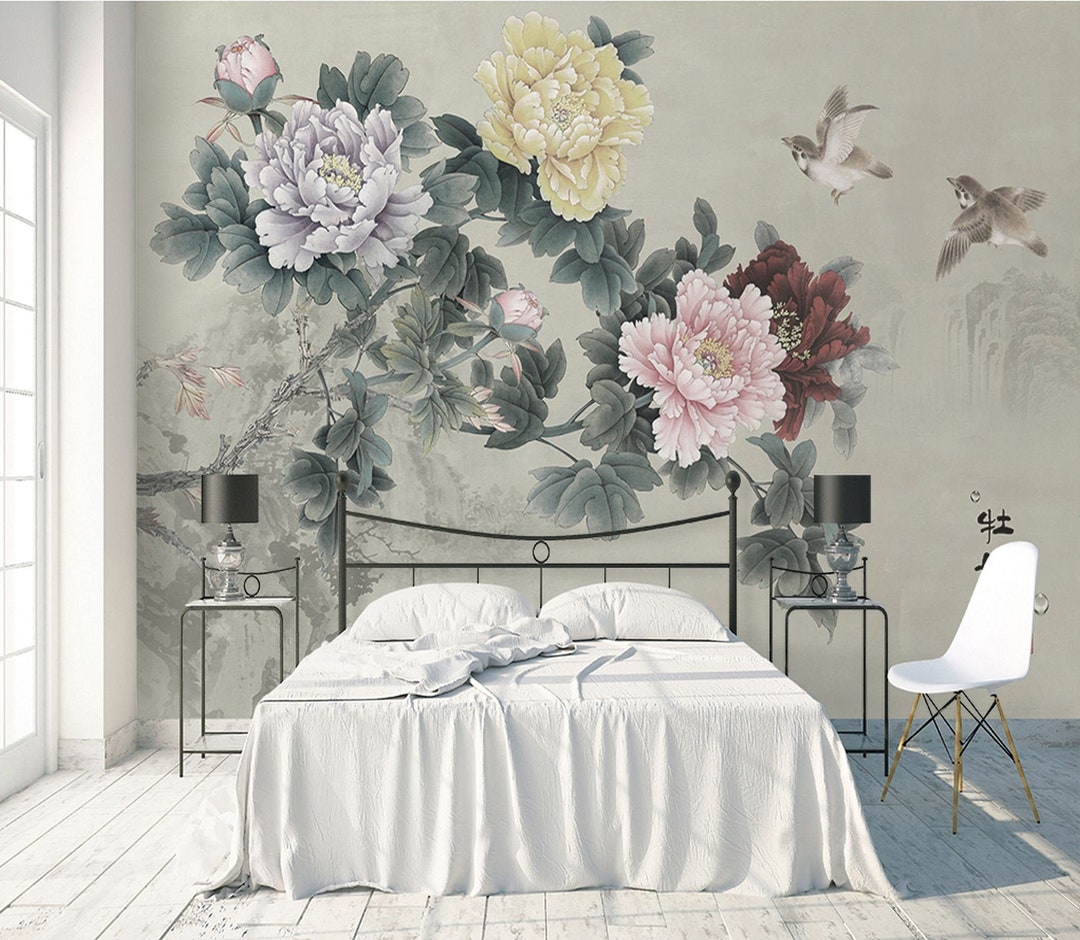 Peony Flowers Wallpaper Floral Wall Mural Modern Home Decor for Living ...