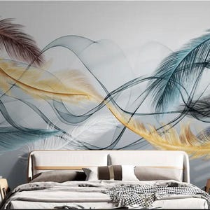 Feather Floral Wallpaper, Flower Wall Mural, Removable Wallpaper, Fabric Textile, Modern Home Decoration (FL1)