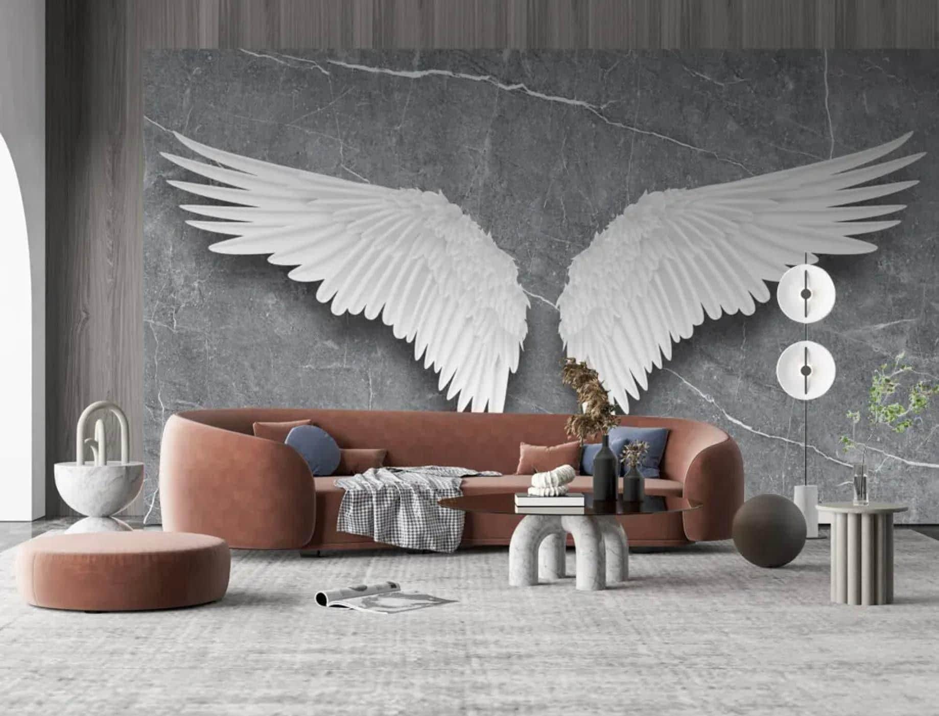 Marble Angel Wings Wallpaper Mural - Grey Peel and Stick Wall Art - Etsy