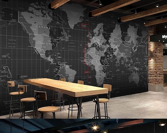 Technology World Map Wallpaper Wall Wall Mural Modern Home Decor For Living Room Bedroom Entryway Cafe (WM2)