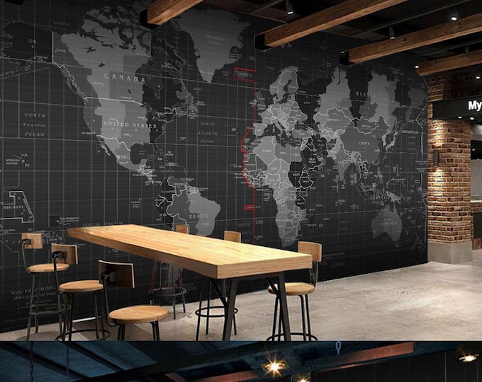 Technology World Map Wallpaper Wall Wall Mural Modern Home Decor For Living Room Bedroom Entryway Cafe (WM2)