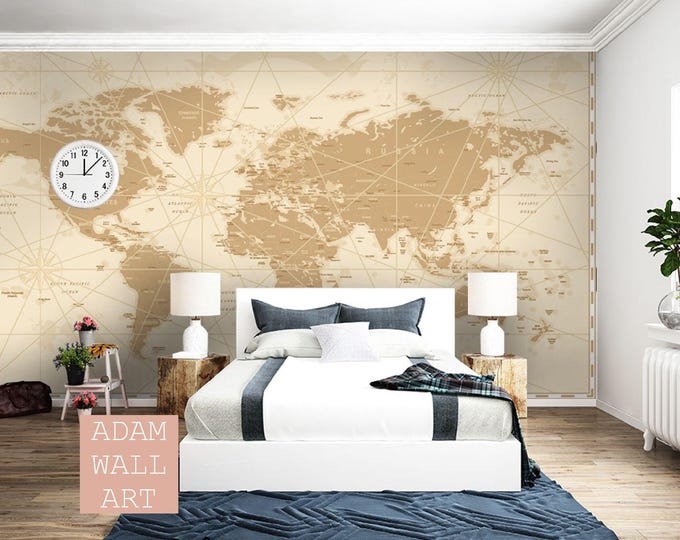 World Map Wallpaper Wall Mural Home Decor For Living Room Bedroom Entryway Cafe (WM20)