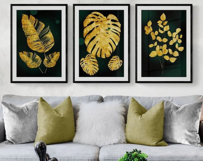 Floral Gold Framed Wood Print Wall Art Wall Decor, Art Deco Elegant Wooden Home Decoration Gift For Couples Gold Flower Interior Design Idea