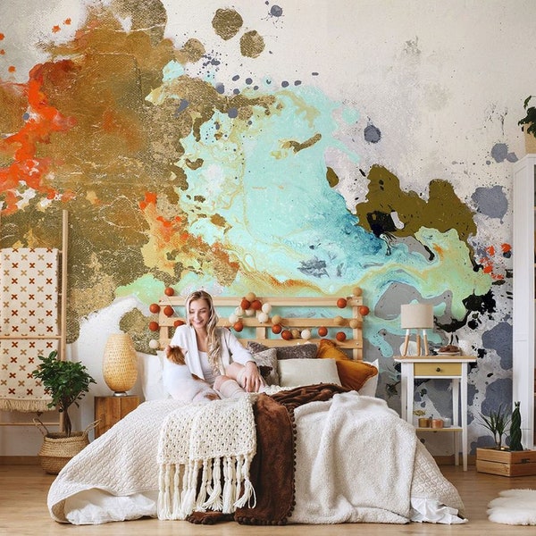 Multi Color Abstract Wallpaper Splash Wall Mural Fabric Textile Wallpaper, High Quality, For Living Room, Bedroom, Cafe (AB14)
