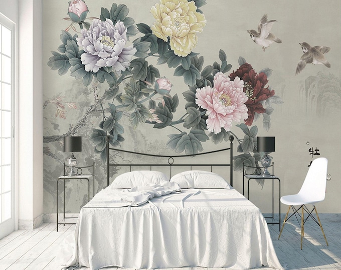 Peony Flowers Wallpaper Floral Wall Mural Modern Home Decor For Living Room Bedroom Entryway Cafe (FL5)