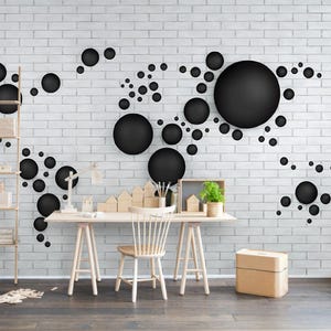 Black Spots Avantgarde World Map Wallpaper Wall Mural Home Decor For Living Room Bedroom Entryway Cafe (WM53)