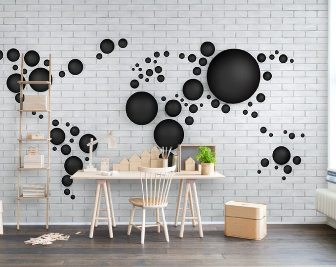 Black Spots Avantgarde World Map Wallpaper Wall Mural Home Decor For Living Room Bedroom Entryway Cafe (WM53)