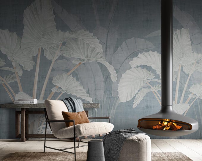 Floral Wallpaper Mural, Flower Wall Mural, Botanical Wallpaper, Peel and Stick or Traditional Wallpaper, Removable Tropical Wallpaper