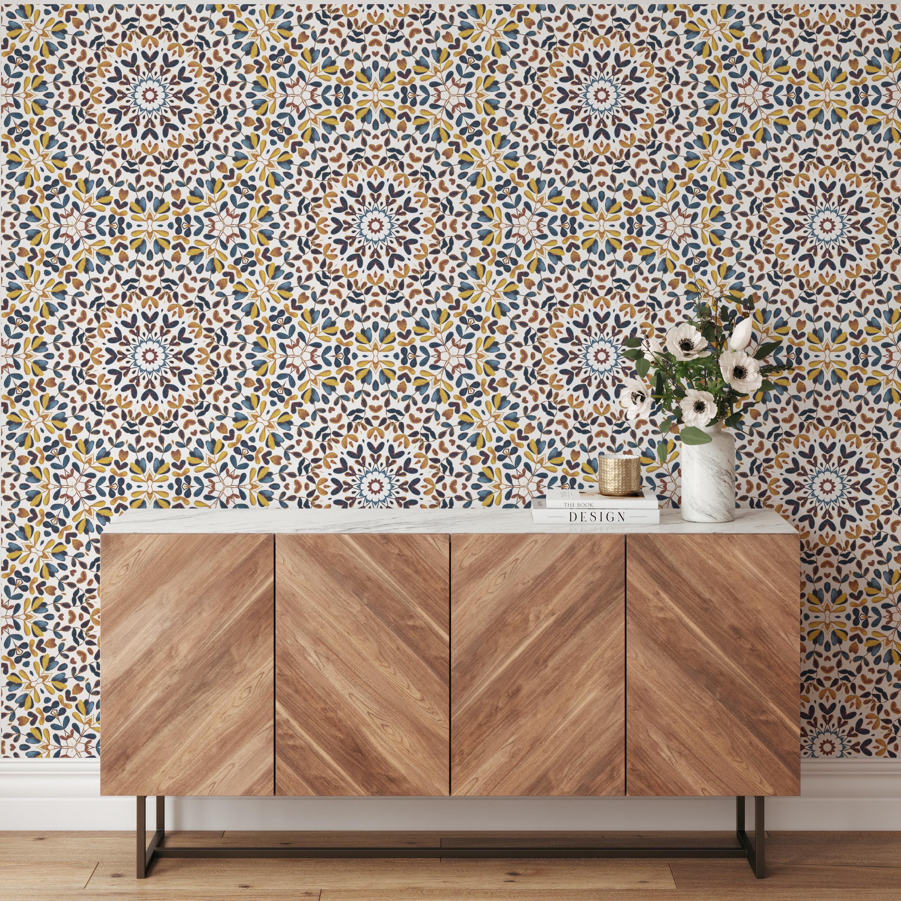Mediterranean Mosaic Tile Wallpaper, Colorful Islamic Pattern Wall ...