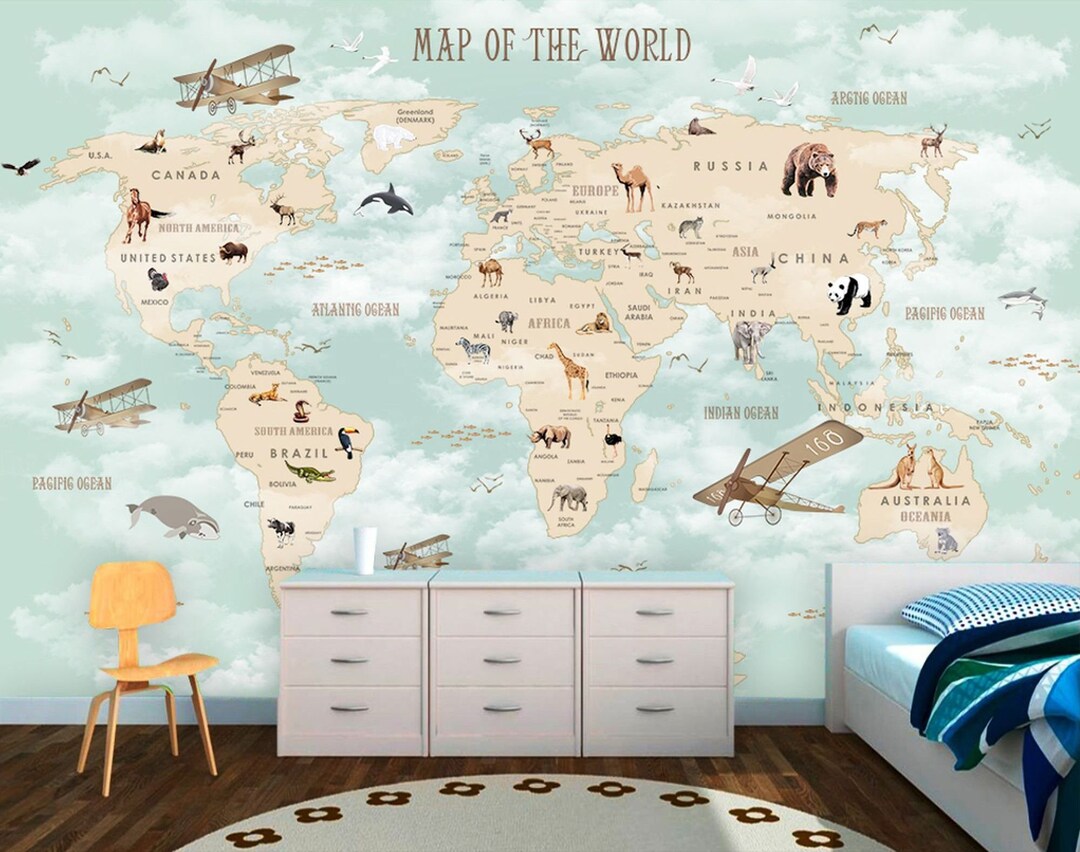 Nursery and Child Room Wallpaper World Map Wall Mural Child Room
