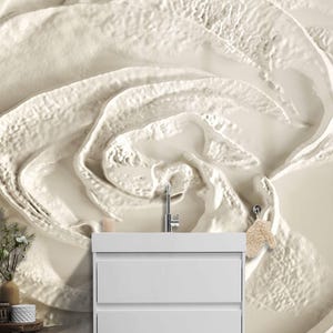 3D White Effect Rose Marble Wall Mural – Sculpted Floral Texture Wallpaper for Modern Interiors, Bedroom Accent Wall,  Luxe Home Decor