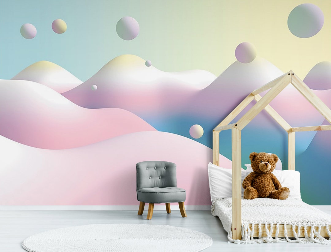 Purple Clouds Child Room Wallpaper Wall Mural, Colorful Clouds Kids ...