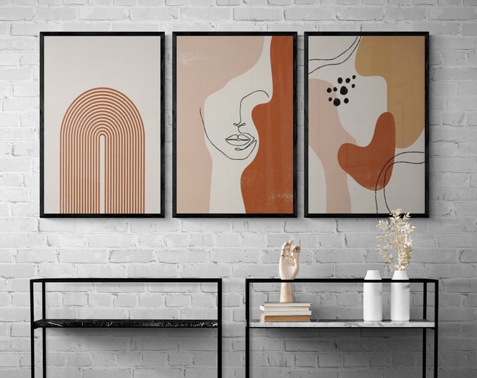 Framed Wood Boho Abstract Wall Art Decor, Art Deco Print on Wood, Elegant Wooden Home Decoration Gift For Couples Minimalist Interior Design