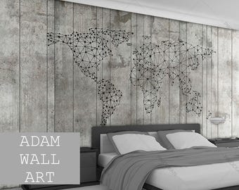 World Map Wallpaper,  Wall Mural Home Decor For Living Room Bedroom Entryway Cafe (WM25)