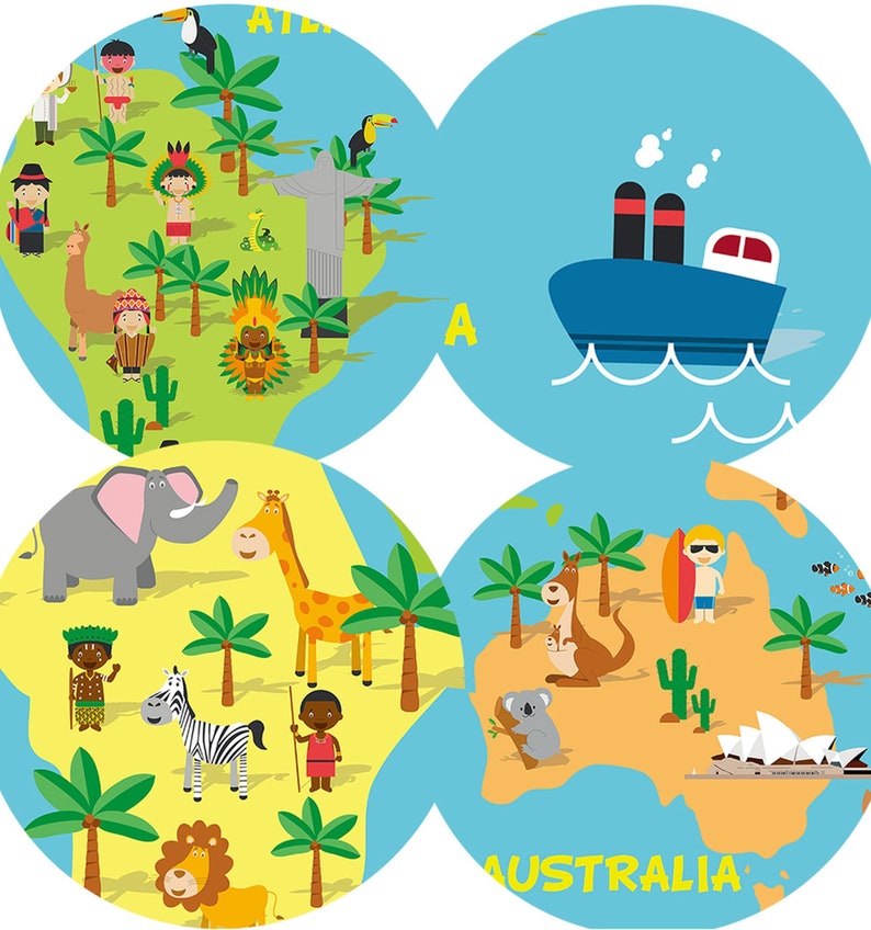 World Map Child Room Wallpaper Nursery Wall Mural Child Room Decoration CR32