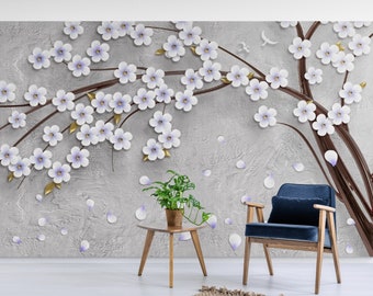 Floral Wallpaper, Flower Wall Mural, Peel and Stick or Traditional Wallpaper, Removable Peel and Stick Wallpaper
