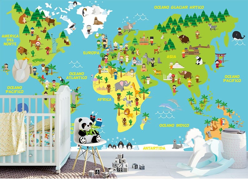 World Map Child Room Wallpaper Nursery Wall Mural Child Room Decoration CR32