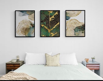 Arte de pared enmarcado de estilo natural abstracto, impresión art déco sobre madera, elegante regalo de decoración del hogar de madera para parejas, diseño de árbol dorado.