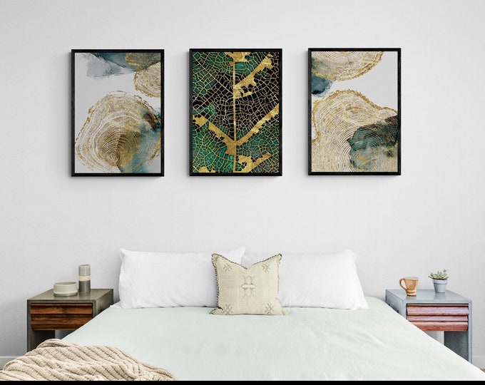 Abstract Nature Style Wall Art Framed Wall Decor, Art Deco Print on Wood, Elegant Wooden Home Decoration Gift For Couples Gold Tree Design