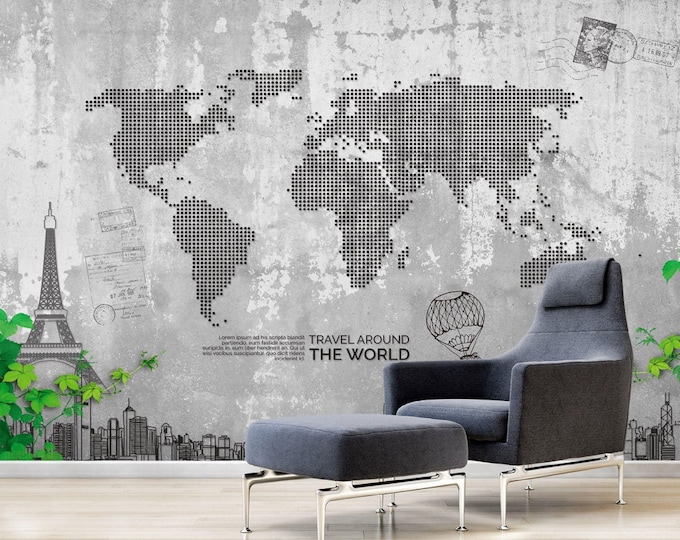World Map Wall Mural Modern Home Decor For Living Room Bedroom Entryway Cafe (WM46)