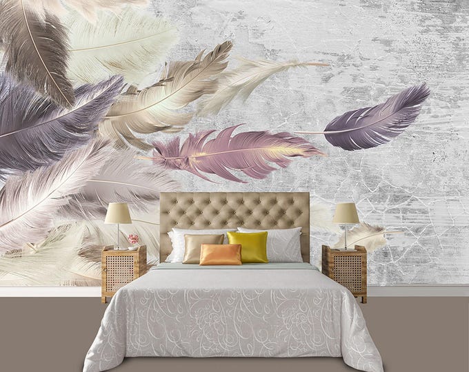 Feather Floral Wallpaper Flowers  Wall Mural  Modern Wall Art Home Decor For Living Room Bedroom Entryway Cafe (FL19)