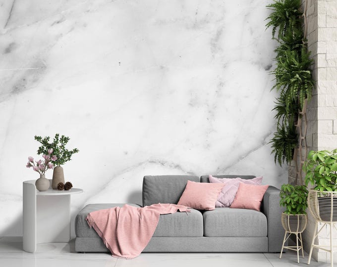 Marble Look Wall Mural Beautiful Wallpaper for Living Room Bedroom Entryway or Cafe,  Unique Wall Decal for Bathroom, White Wall Mural