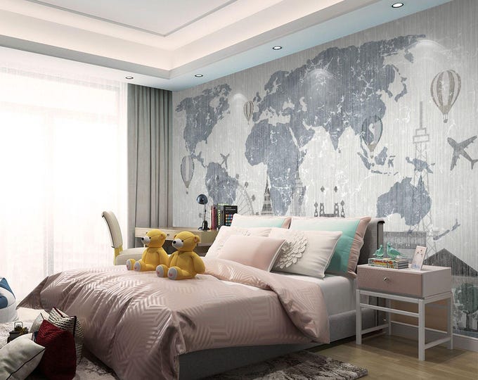 World Map Wallpaper Modern Wall Mural Home Decor For Living Room Bedroom Entryway Cafe (WM35)