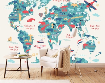 World Map Child Room Wallpaper Nursery Wall Mural Child Room Decoration (CR46)