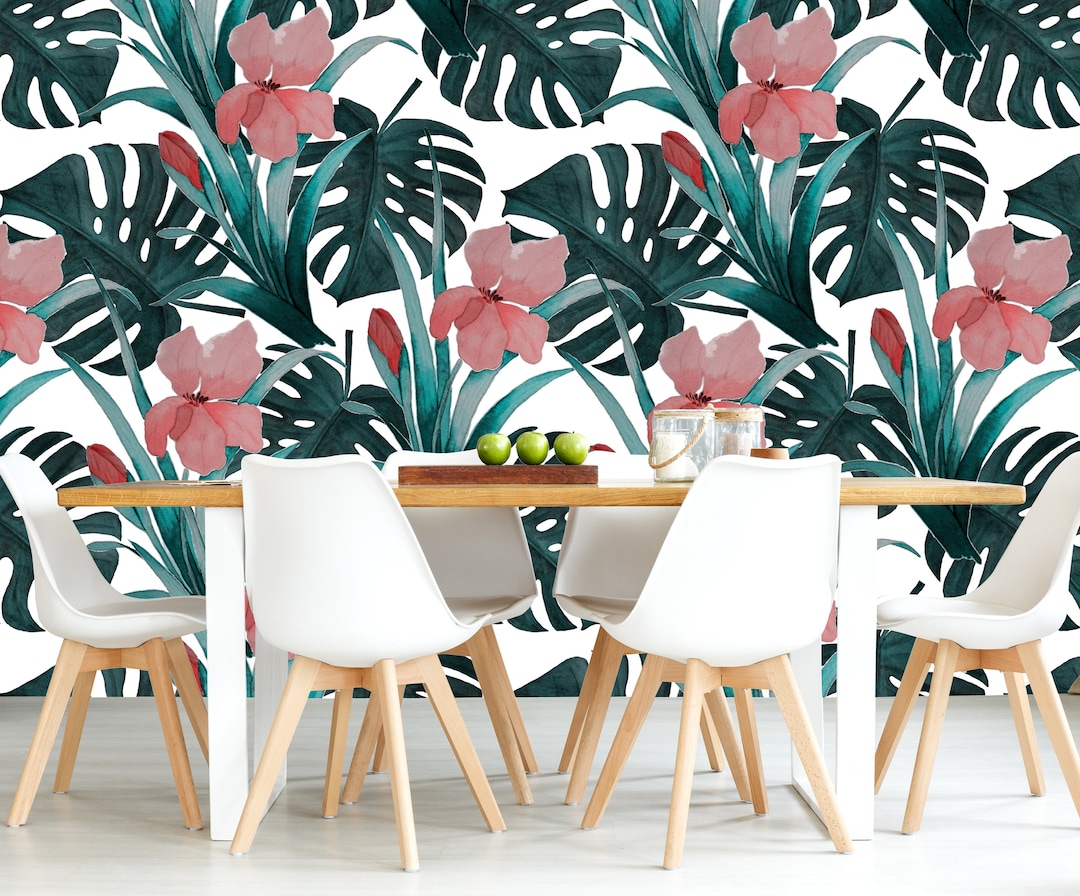 Floral Wall Mural Pink Flower Wallpaper Green and Pink Modern Home ...