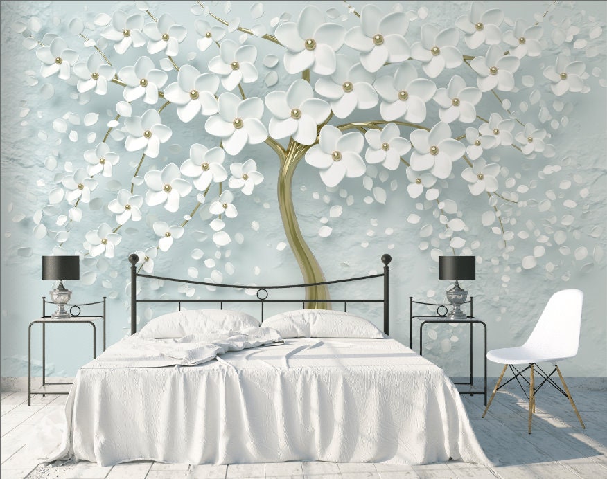 White flowers Wallpaper 3d Embossed Wall Mural Beautiful Wedding Room