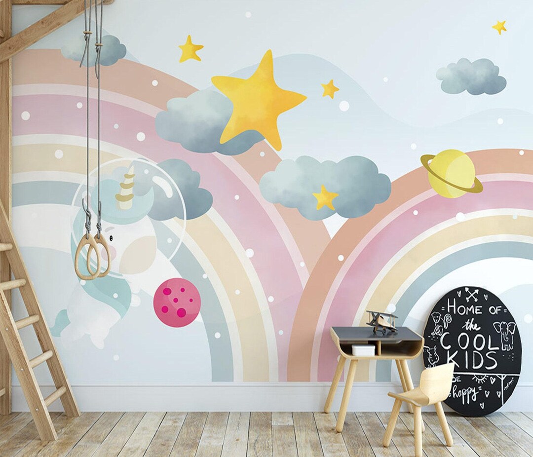 Rainbow Galaxy Mural Wallpaper – Pastel Stars and Space Theme Wall Art ...