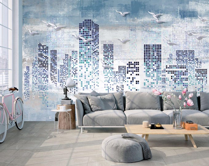City Wallpaper Modern Wall Mural   for Livingroom, Cafe, Entryway and Bedroom (CW1)