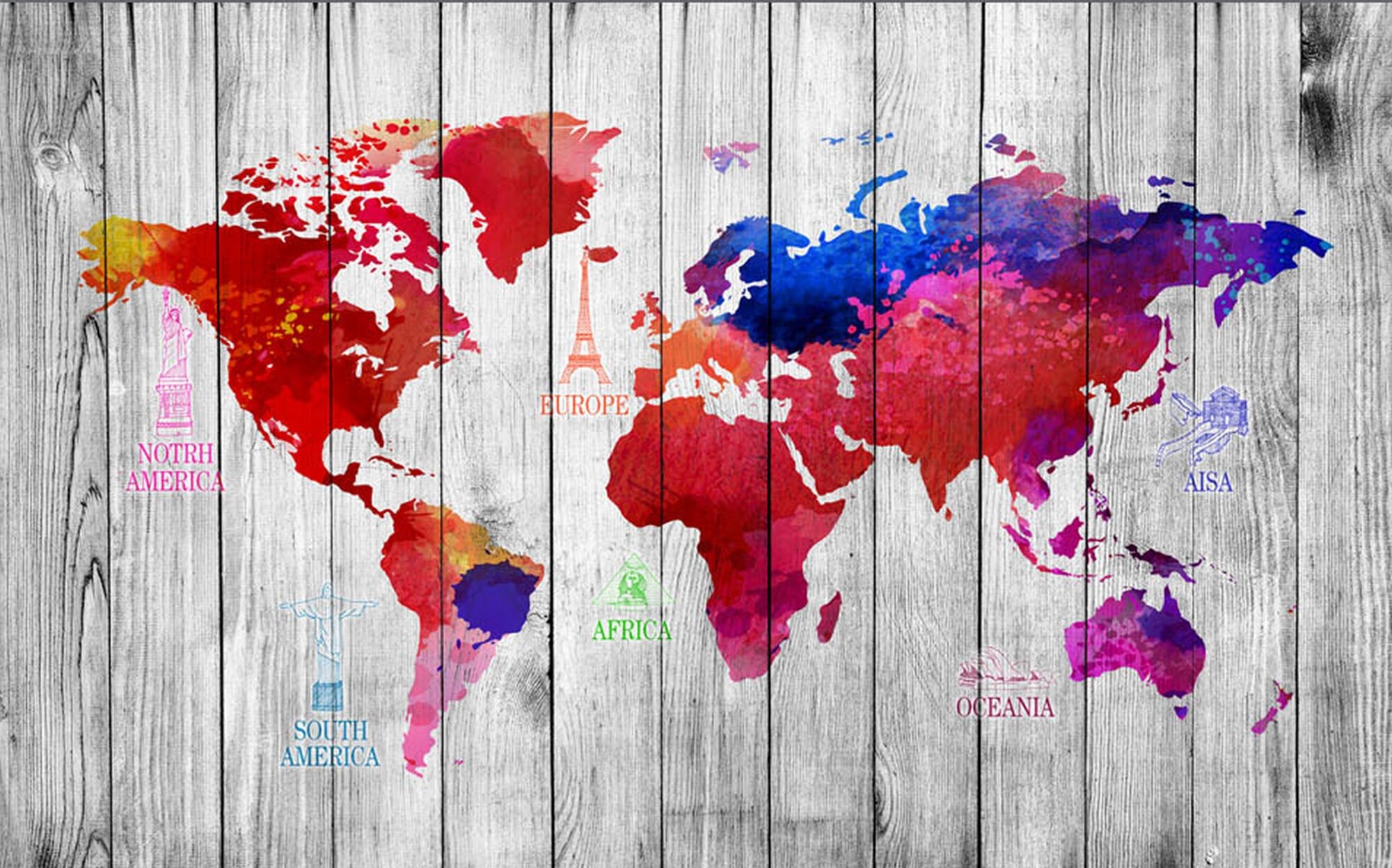 World Map Wall Paper Modern Wall Mural Home Decor For Living Room