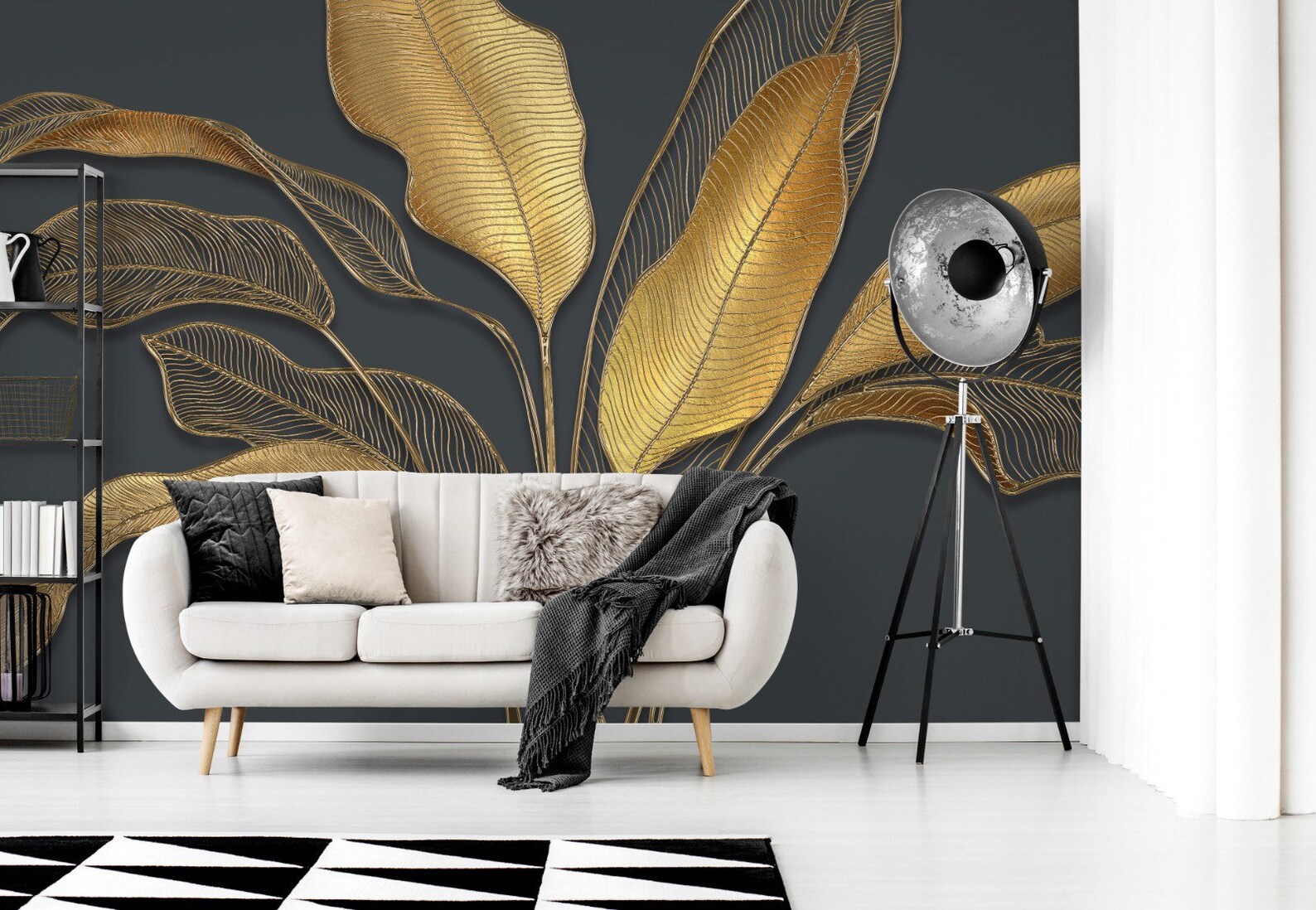 Modern Art Gold Leaf Wallpaper Floral Wall Mural Modern Home - Etsy