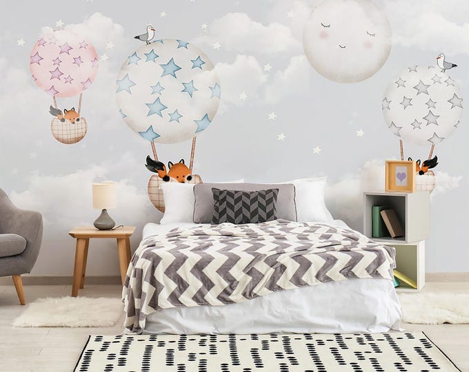 Air Balloon Child Room Wallpaper  Nursery Wall Mural  Baby Room Decoration (CR85)