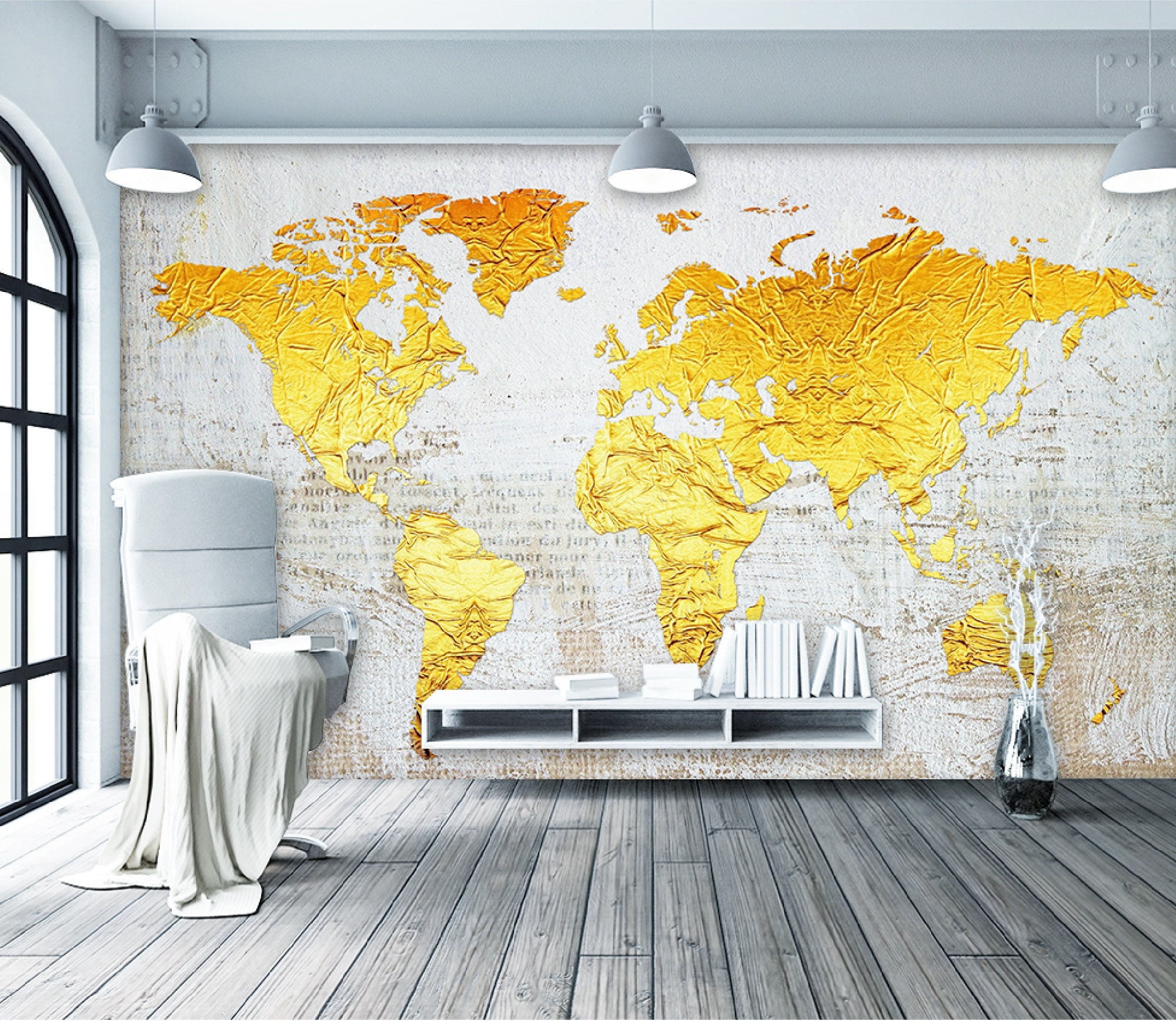 Gold World Map Wallpaper Modern Wall Mural Modern Home Decor Etsy