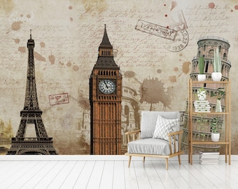 Europe City Wallpaper Modern Wall Mural for Livingroom, Cafe, Entryway and Bedroom (CW16)