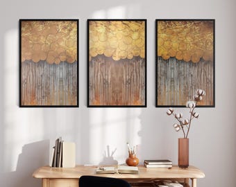 Abstract Wall Art Framed Wall Decor, Art Deco Print on Wood, Elegant Wooden Home Decoration Gift For Couples Gold Tree Interior Design Idea